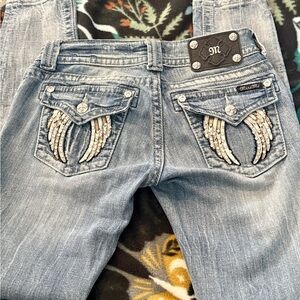 Miss Me Light Blue Skinny Jeans with Rhinestone Wing Pockets size 26